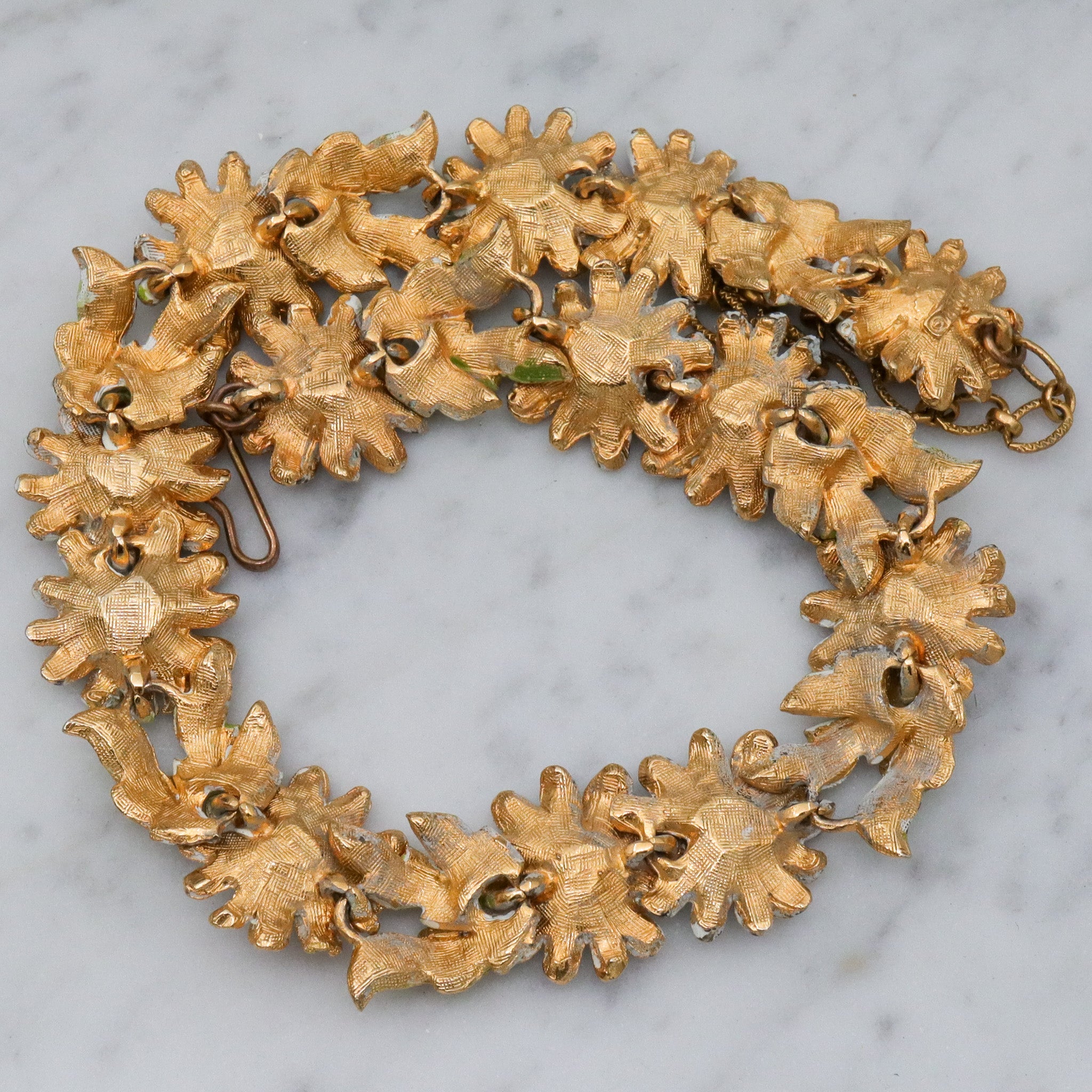 Vintage Kramer painted gold tone AB rhinestone flower necklace